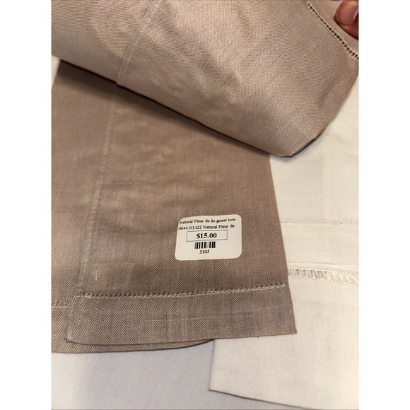 Vintage Linen Powder Guest Towels White W/Brown Embroidery Fleur de Lis Set 4 - Picture 5 of 9